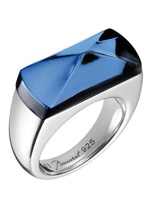 Baccarat Small blue crystal ring in sterling silver