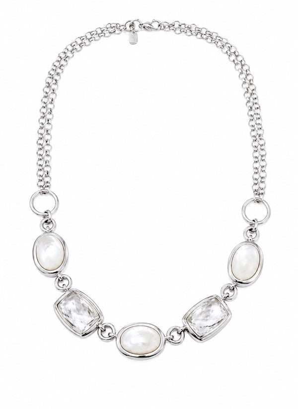 Elle Jewelry Mother of pearl and white sapphire necklace in sterling silver