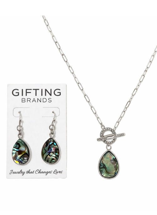 Christy Jean Abalone teardrop necklace and earrings set