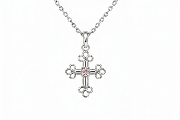 Christy Jean Sterling silver cross necklace with pink CZ