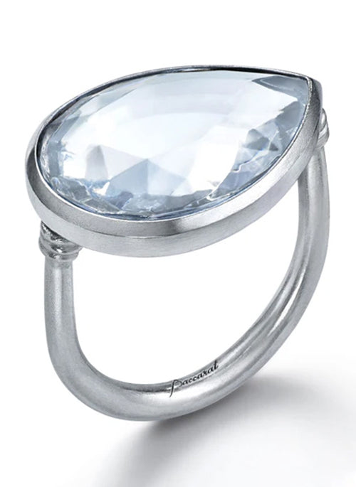 Baccarat Clear crystal pear ring in sterling silver