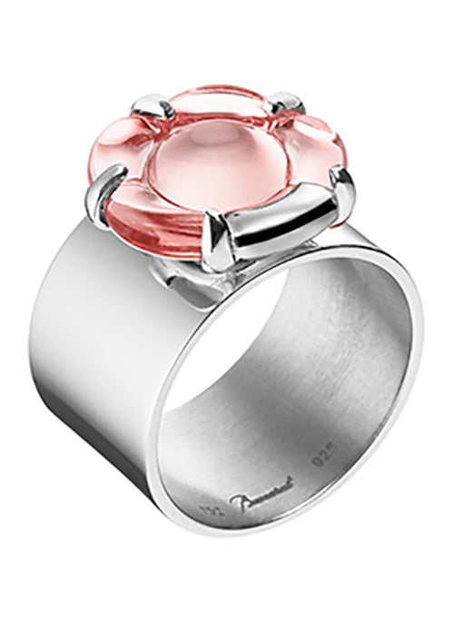 Baccarat Pink crystal flower band ring in sterling silver
