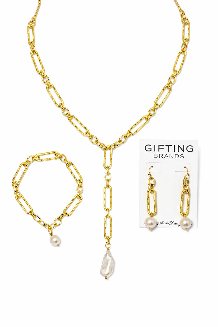 3 pc Set Julia Reversible Necklace, Bracelet, Earrings -Pearl