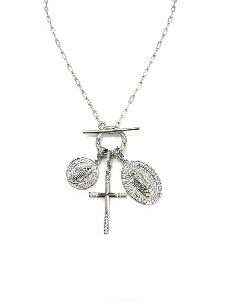 2 Way Cross Convertible Necklace 3 charms - Silver
