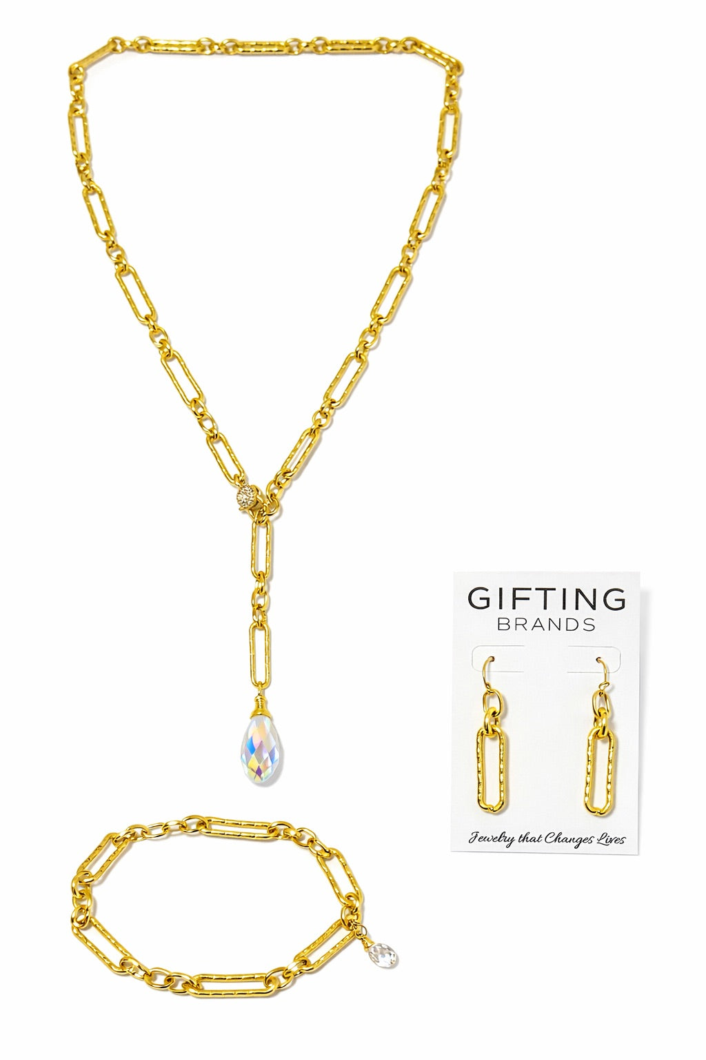 3 pc Set Julia Reversible Necklace, Bracelet, Earrings -Crystal