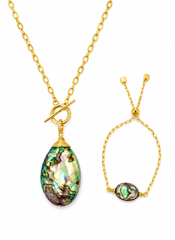 Christy Jean Reversible abalone and mother of pearl necklace and bracelet set