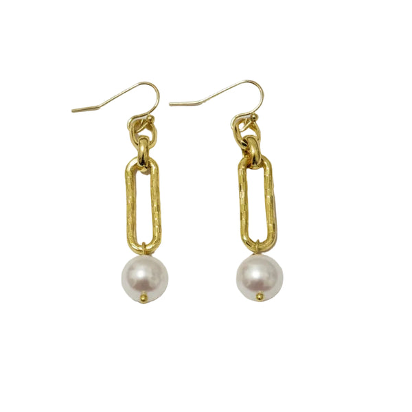 Christy Jean Pearl paperclip earrings in gold