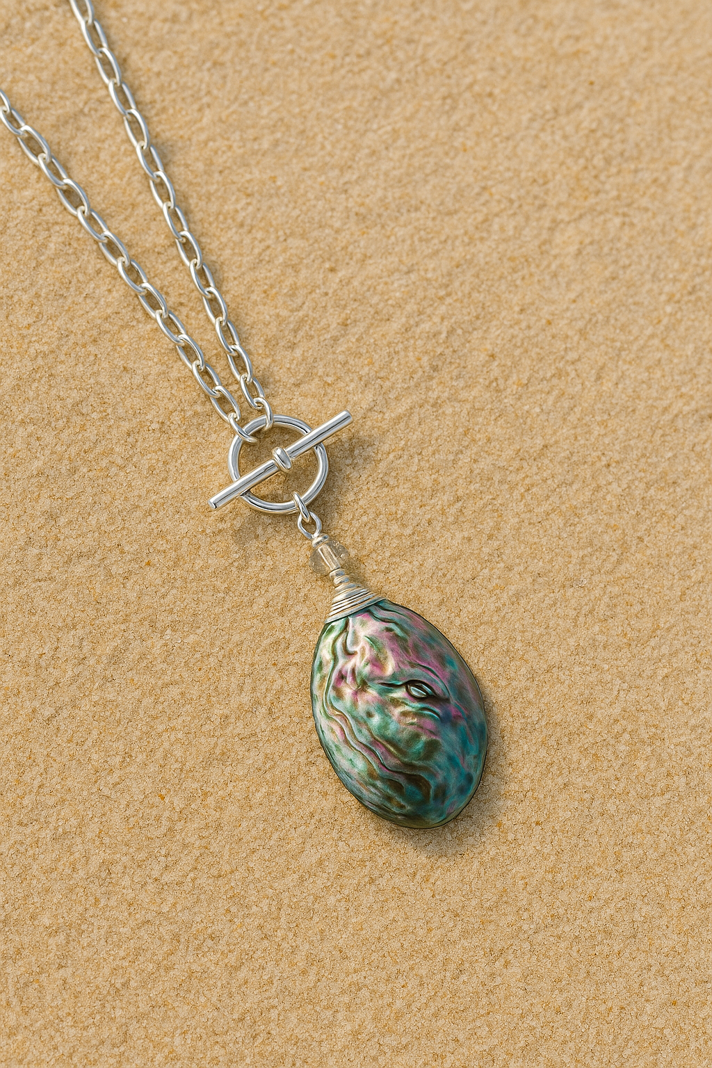 2 Way Abalone  Necklace Silver