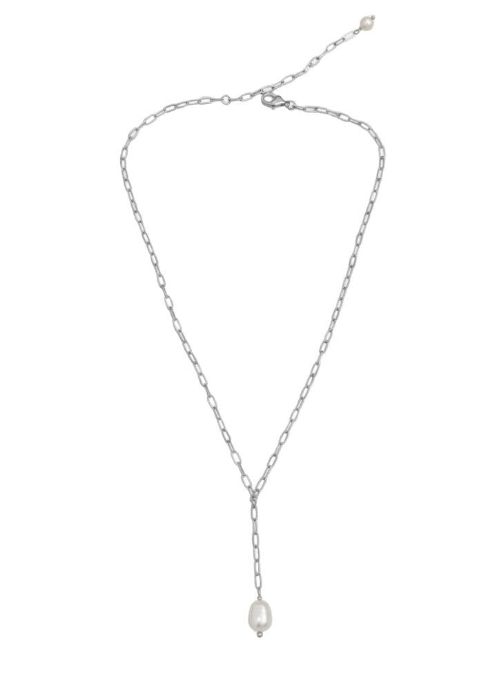 Devi Pearl Paper Clip Y Necklace Gold and Silver