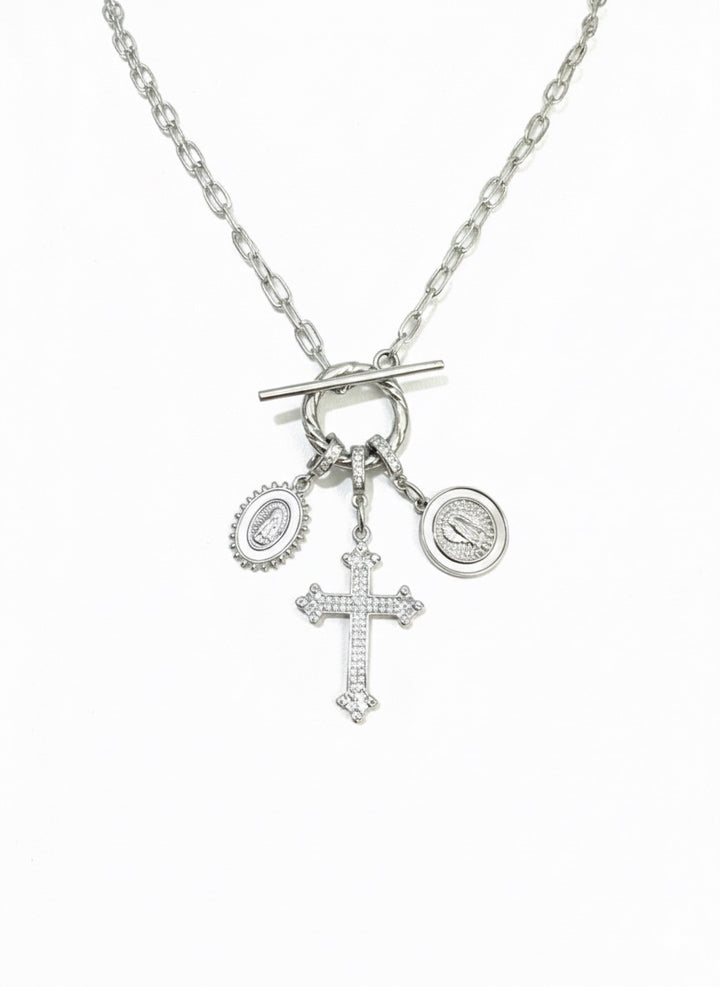 2 Way Cross Convertible Necklace 3 charms - Silver