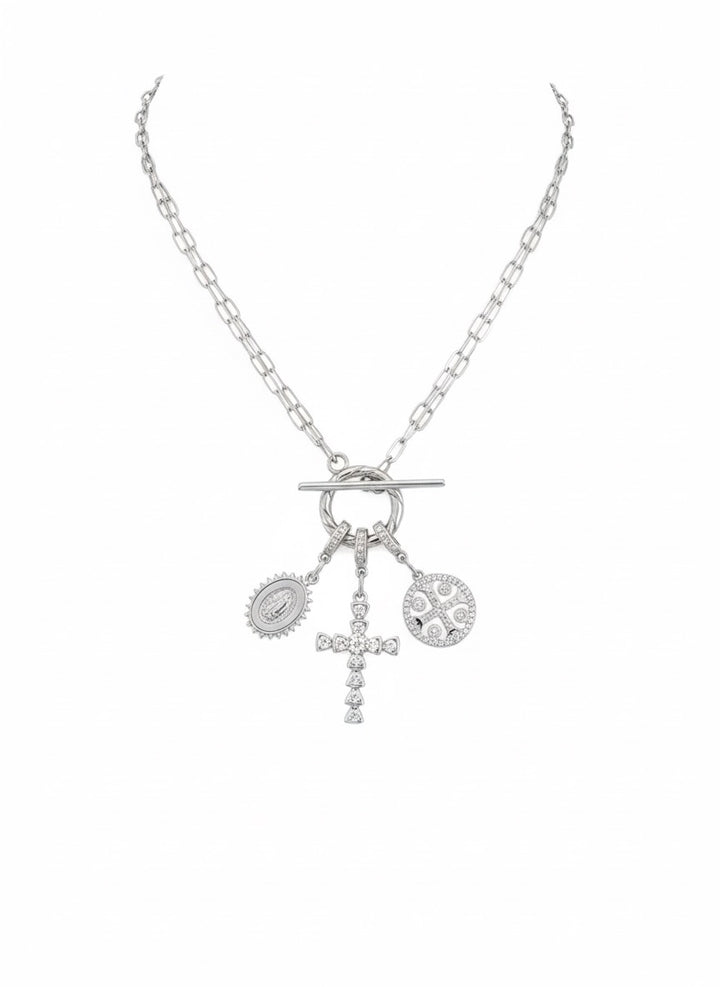 2 Way Cross Convertible Necklace 3 charms - Silver