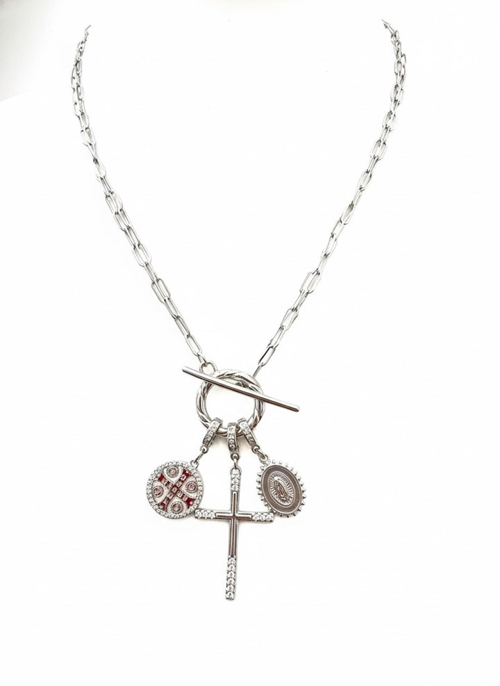 2 Way Cross Convertible Necklace 3 charms - Silver