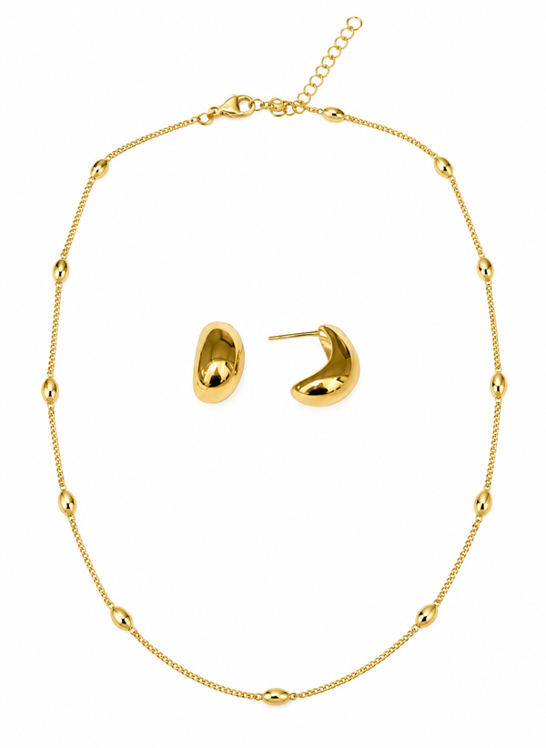 Christy Jean Gold station necklace and teardrop earrings set