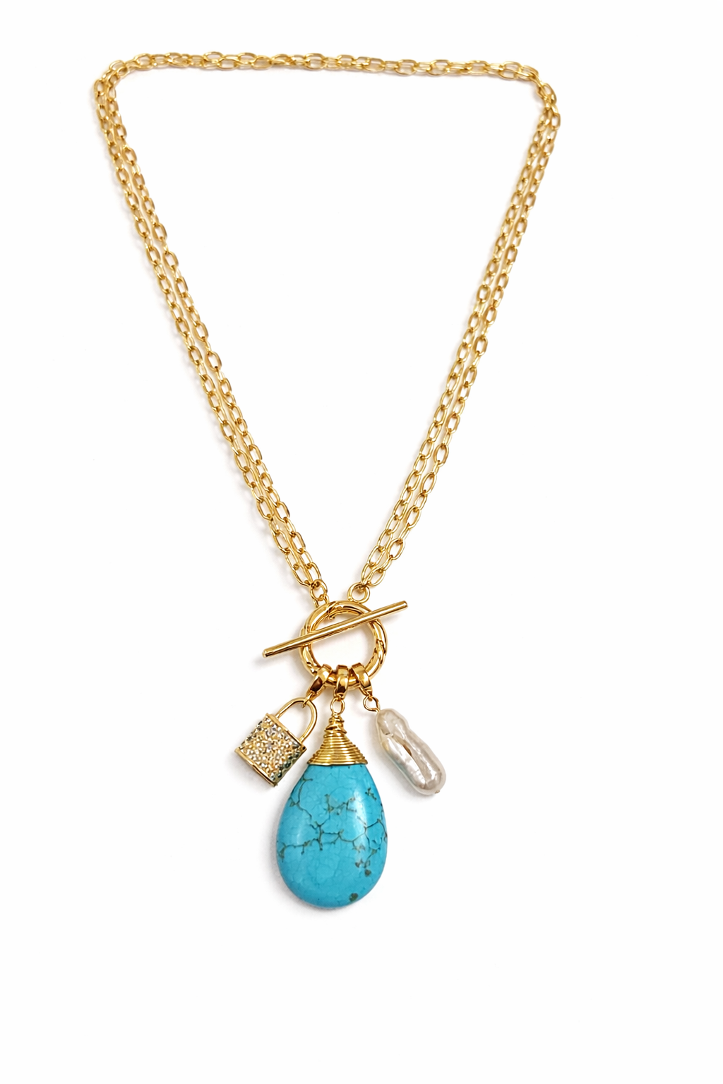 2 Way CJ Necklace Turquoise Charm in Silver or Gold