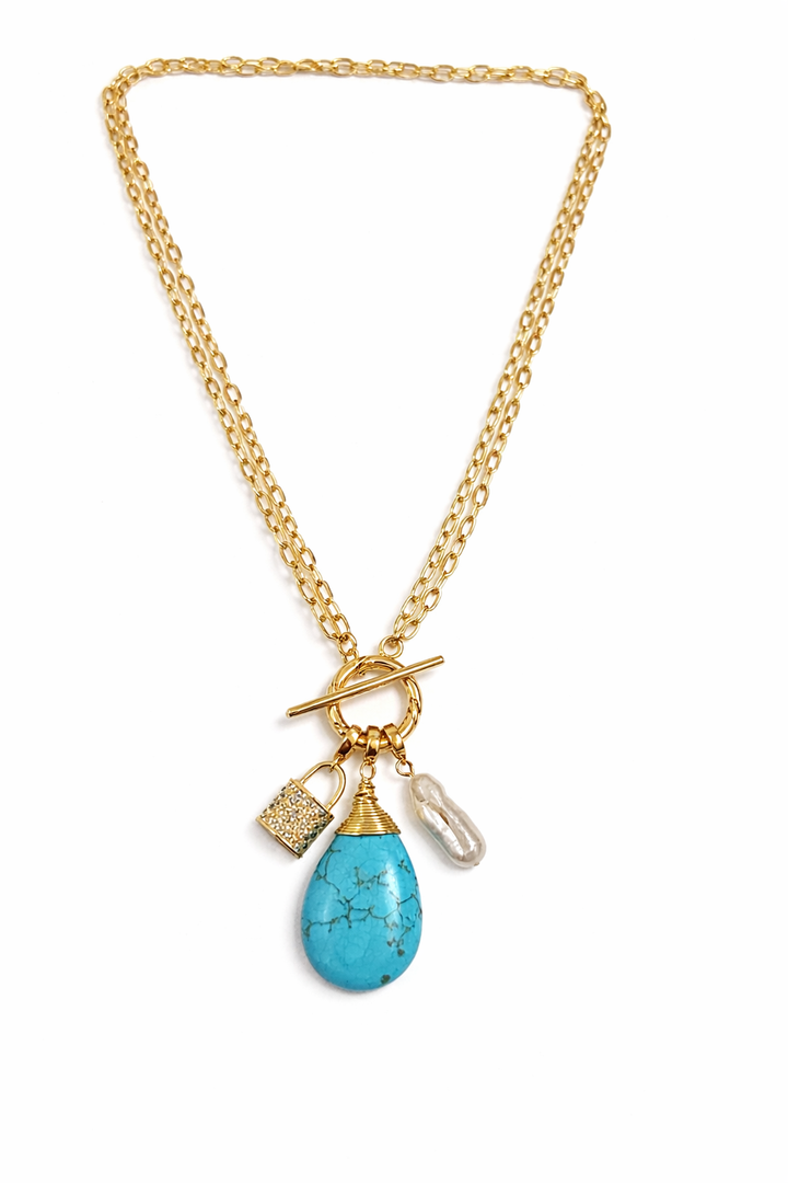 2 Way CJ Necklace Turquoise Charm in Silver or Gold