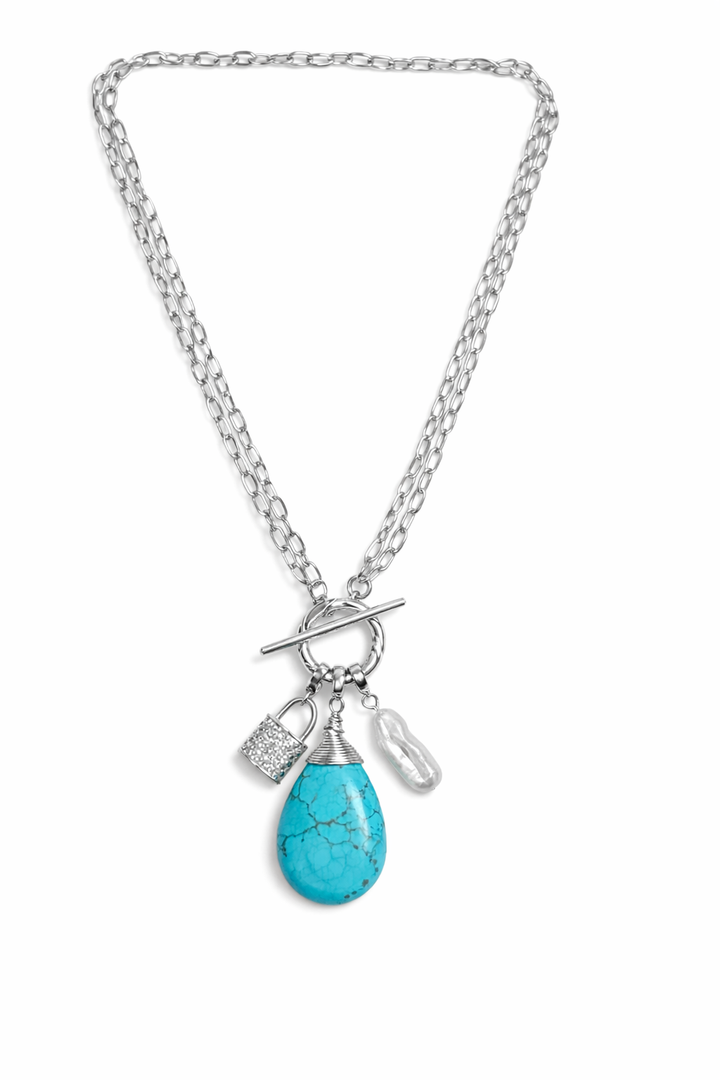 2 Way CJ Necklace Turquoise Charm in Silver or Gold