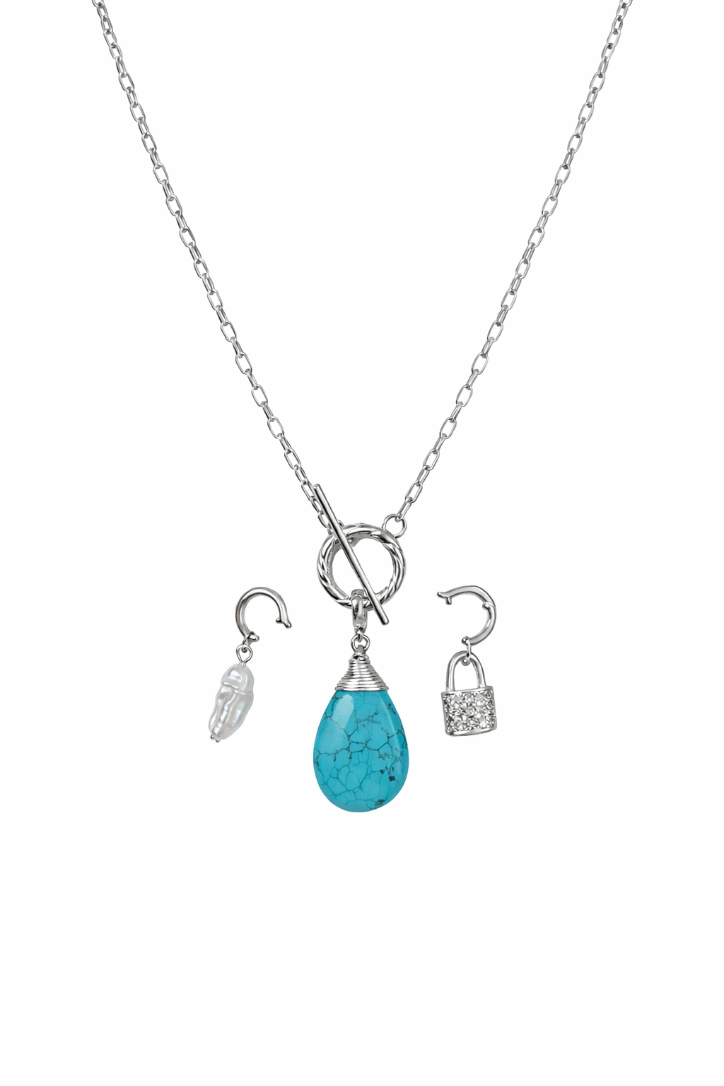 2 Way CJ Necklace Turquoise Charm in Silver or Gold