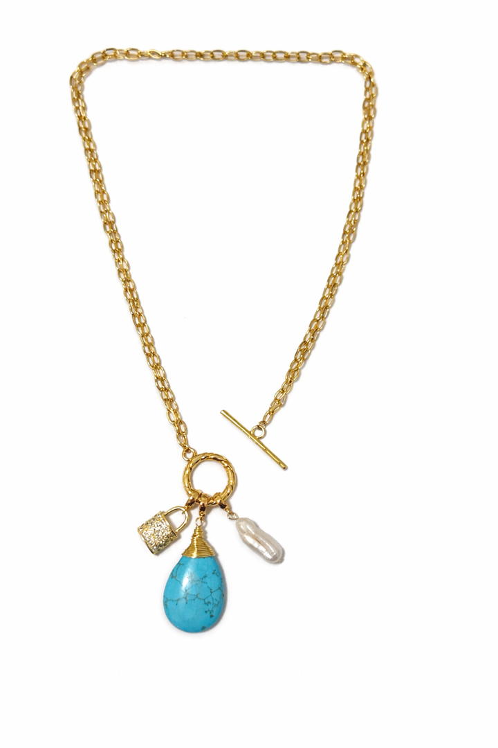 2 Way CJ Necklace Turquoise Charm in Silver or Gold