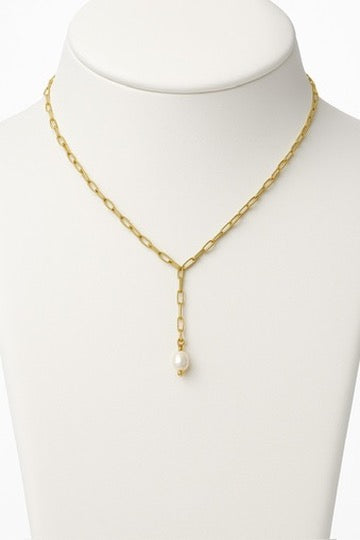 Devi Pearl Paper Clip Y Necklace Gold and Silver