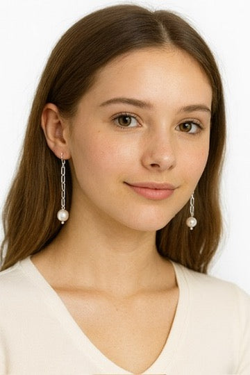 Devi Pearl Paperclip Earrings