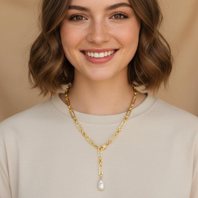 3 pc Set Julia Reversible Necklace, Bracelet, Earrings -Pearl