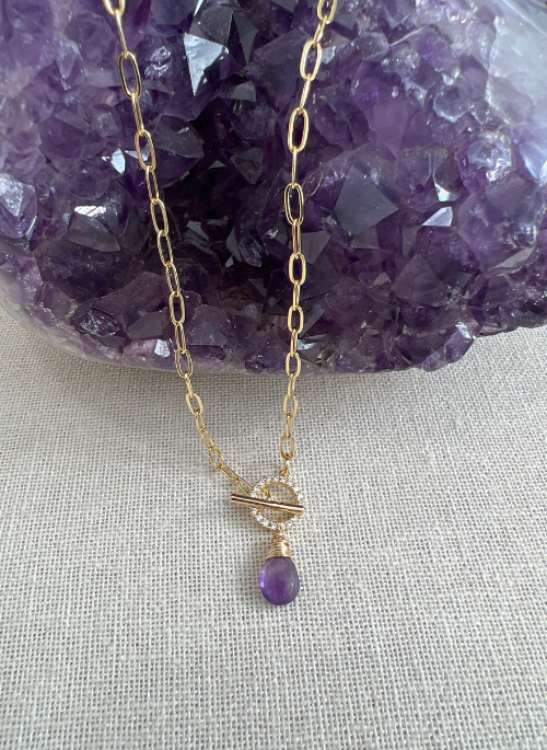 Olivia Amethyst Necklace with CZ's - Gifting Brands