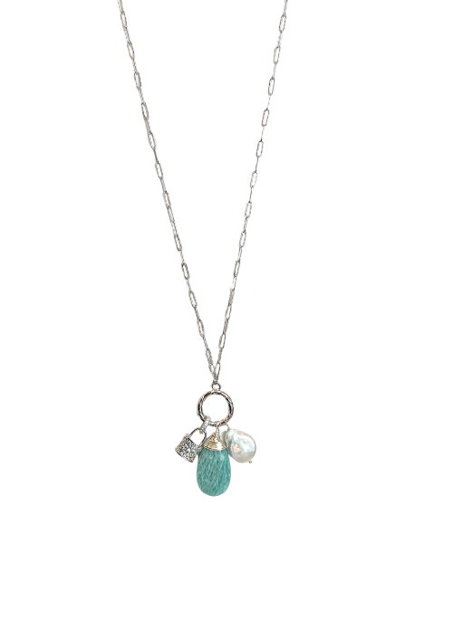 2 Way Amazonite Silver Necklace with Charms - Gifting Brands