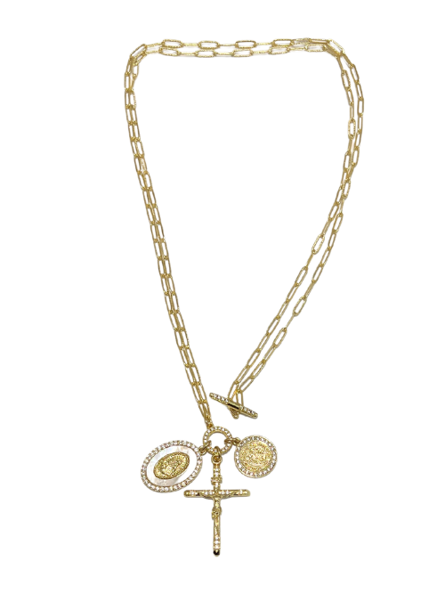 test 2 Way Cross, St. Benedict, and Mary Toggle Necklace - Gifting Brands