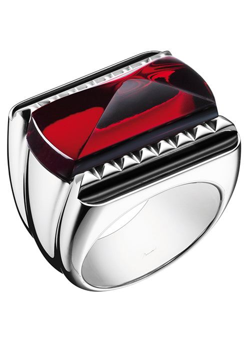 Baccarat Large red crystal ring in sterling silver
